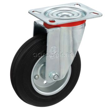 Колесо Tellure Rota 535103 поворотное, диаметр 125мм, грузоподъемность 130кг, черная резина, сталь
