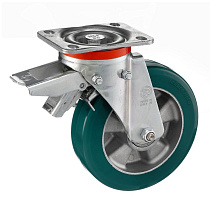 Колесо большегрузное Tellure Rota 627206 поворотное, с задним тормозом, диаметр 200мм, грузоподъемность 700кг, полиуретан TR- ROLL, алюминий